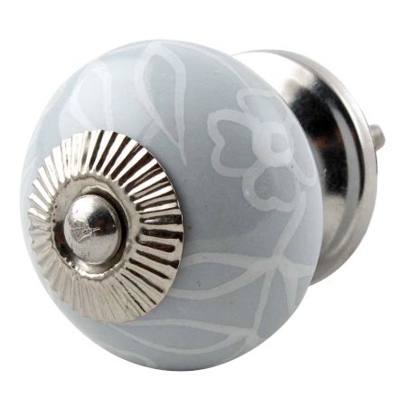 Grey Leaf Floral Ceramic Dresser Knob 